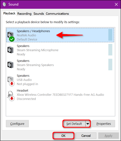 Sonido Establecer dispositivo predeterminado