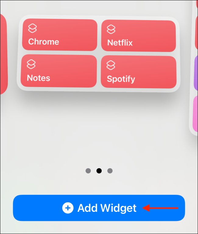 Toque Agregar widget desde el widget de accesos directos medianos