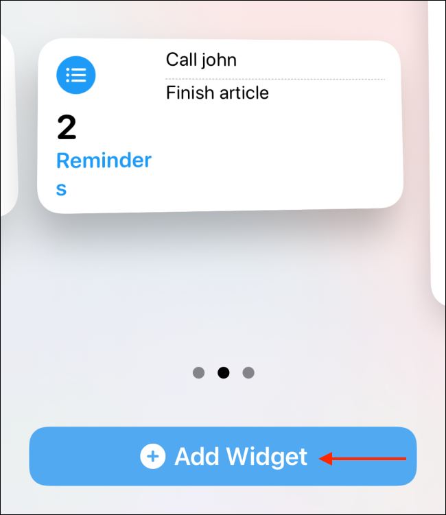 Toque Agregar widget para agregar el widget a la pantalla de inicio