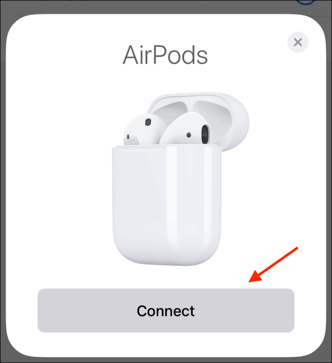 Toque Continuar desde la ventana emergente de AirPods