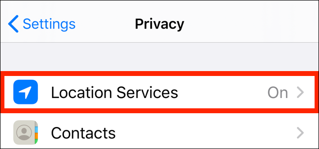 Toque Servicios de ubicación desde la aplicación Privacidad