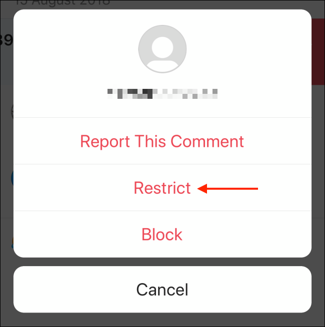 Toque la opción Restringir del comentario