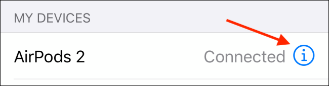 Toque el botón i junto a AirPods