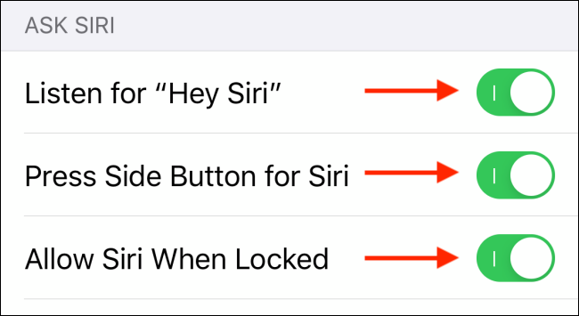 Toque la palanca para desactivar Siri