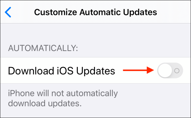 Toque alternar junto a Descargar actualizaciones de iOS