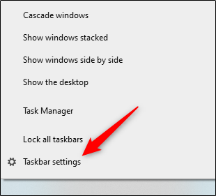 Opción de configuración de la barra de tareas en el menú de la barra de tareas