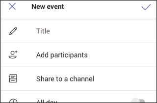 Formulario de nueva reunión de Teams Mobile
