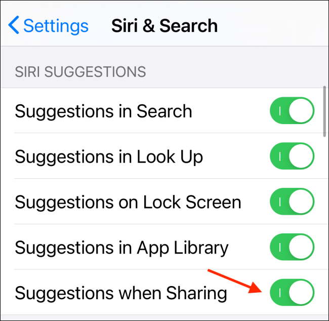 Alternar sugerencias de Siri en Compartir