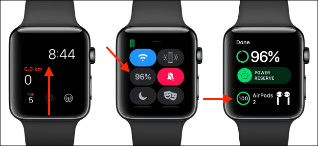 Use el Centro de control en el Apple Watch para ver la duración de la batería de los AirPods
