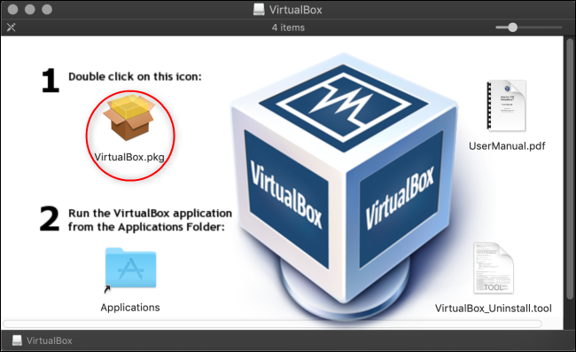 El menú del instalador de VirtualBox.