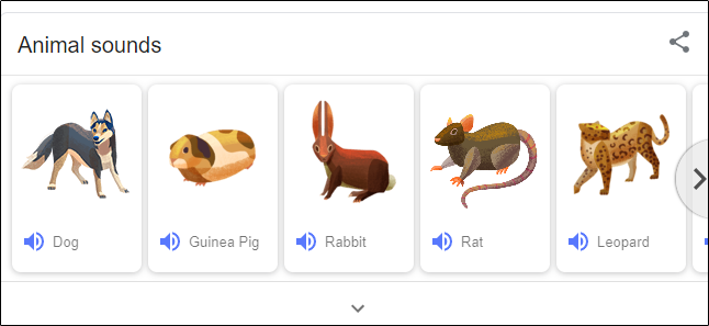 El panel "Sonidos de animales" en Google.