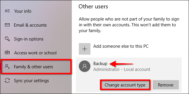 Windows 10 Cambiar el tipo de cuenta
