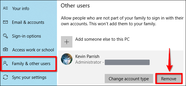Eliminar cuenta de Windows 10