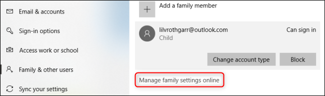 Administrar la configuración familiar de Windows 10