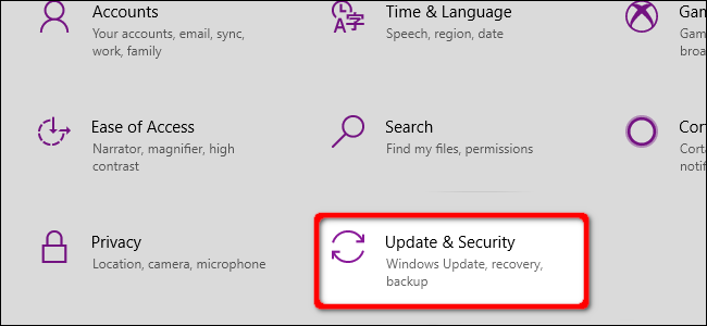 Windows 10 Seleccione Actualización y seguridad