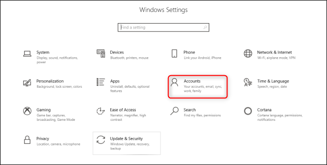 Cuentas de configuración de Windows 10