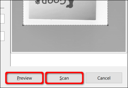 Botones de escaneo de vista previa de escaneo y fax de Windows