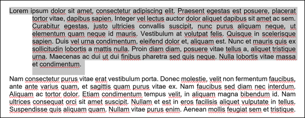 Una muestra de texto de un documento de Microsoft Word, con una sangría francesa aplicada al primer párrafo.