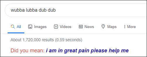 Resultados de búsqueda de "wubba lubba dub dub" en Google.