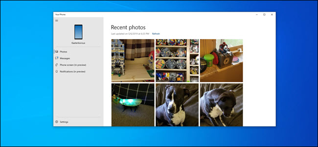 La aplicación Your Phone para PC muestra una variedad de fotos.