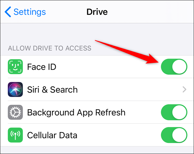 Ajuste los permisos de Face ID o Touch ID para desactivar el acceso