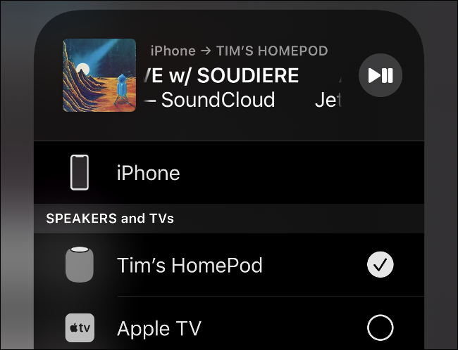 Lista de dispositivos en el menú "AirPlay" en iOS.