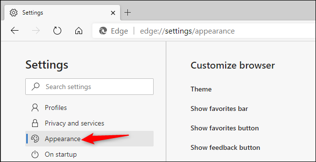 Encontrar las opciones de apariencia del nuevo Microsoft Edge.