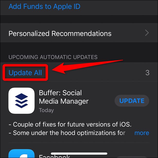 Apple iPhone iOS 13 App Store Seleccionar Actualizar todo