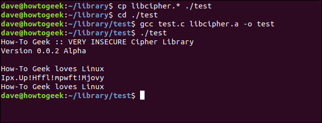 cp libcipher. * ./test en una ventana de terminal