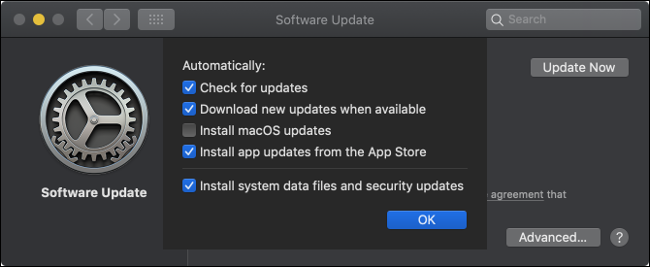 El panel de actualizaciones de software de macOS.