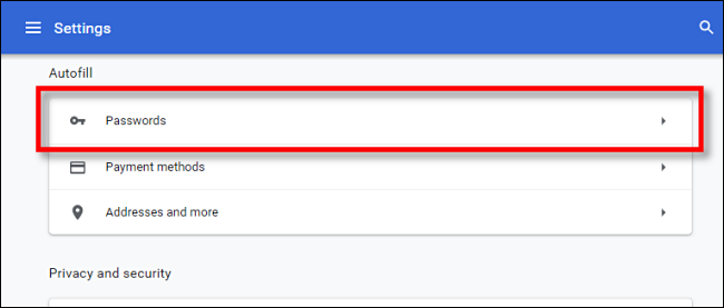 Haga clic en "Contraseñas".