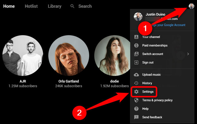 Haga clic en su imagen de perfil y luego seleccione el botón "Configuración"