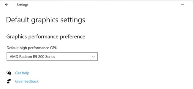 Elegir una GPU de alto rendimiento predeterminada en Windows 10.