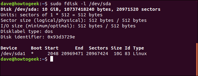 salida de fdisk en una ventana de terminal