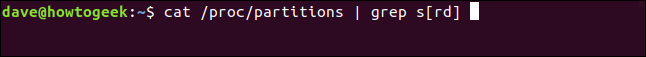 cat / proc / particiones |  grep s [rd] en una ventana de terminal