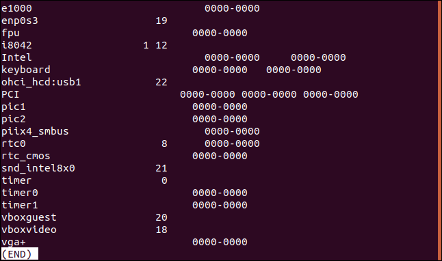 Salida de lsdev canalizada a través de less en una ventana de terminal