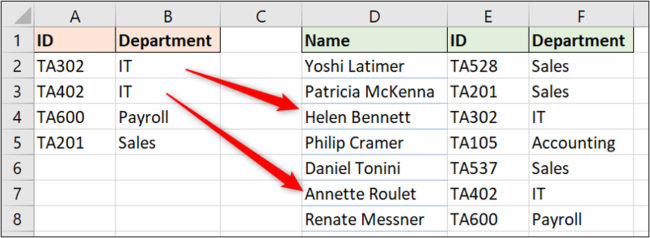 XLOOKUP para una coincidencia exacta