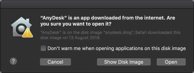 Una ventana emergente de advertencia de macOS GateKeeper.