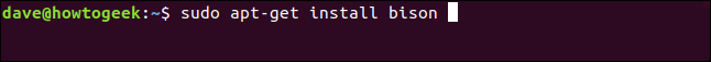 "sudo apt-get install bison" en una ventana de terminal.