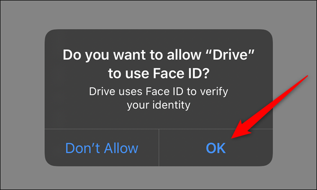 Dar permiso a Google Drive para acceder a Face ID o Touch ID