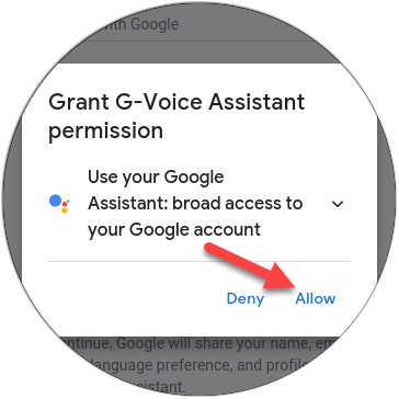 Toque "Permitir" para otorgar permiso a la aplicación para usar el Asistente de Google.