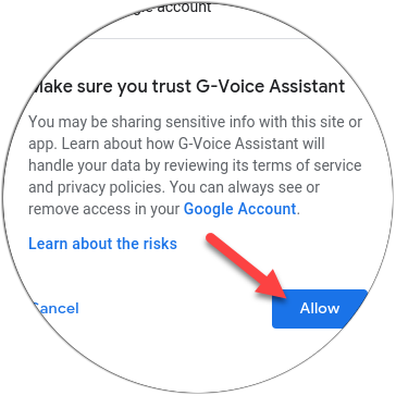 Toca "Permitir" para confiar en G-Voice Assistant.