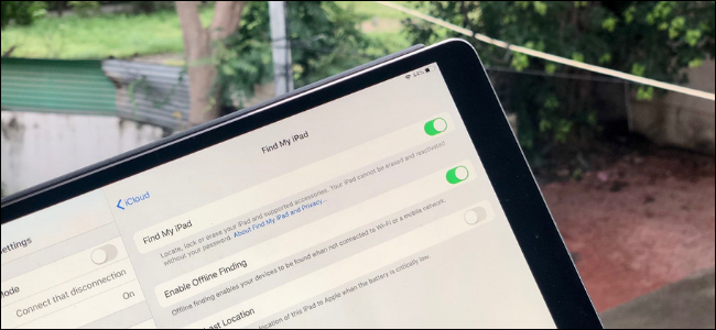 Alternar Buscar mi iPad en Configuración en un iPad Pro.