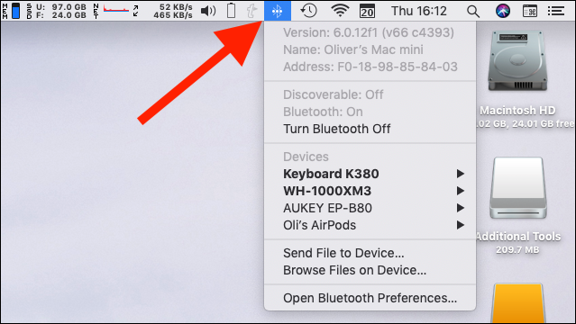 Mantenga presionada la tecla Opción y haga clic en el icono "Bluetooth"