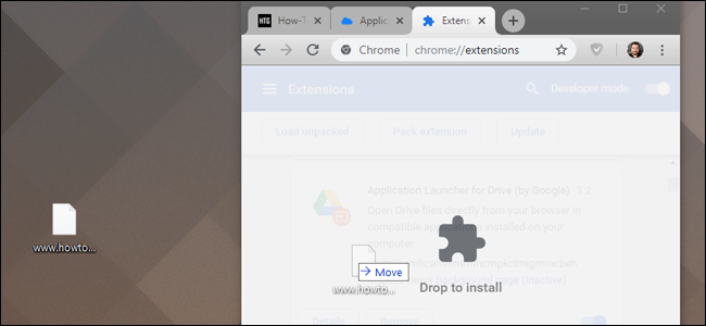 Arrastre y suelte el archivo CRX a la página Extensiones.