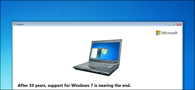 Mensaje de advertencia de fecha de finalización de soporte de Windows 7 en el escritorio