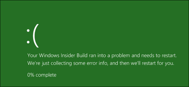 Pantalla verde de la muerte en una compilación de Insider de Windows 10