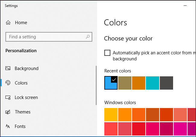Elegir un color de acento en Windows 10