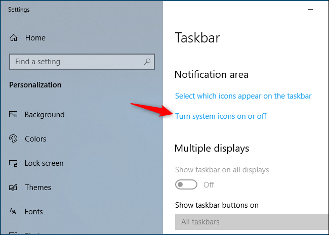 Active o desactive los iconos del sistema en la aplicación de configuración de Windows 10