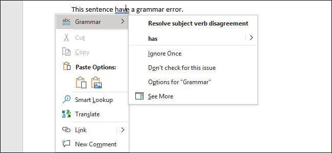 Solucionar un error gramatical en Word 2019 para Office 365